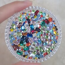 Caja con Estética Y2K de uñas con pedrería en forma de octágono y redondo de múltiples colores, 1 caja de adornos de uñas DIY, gemas de uñas, suministros de uñas decoración uñas