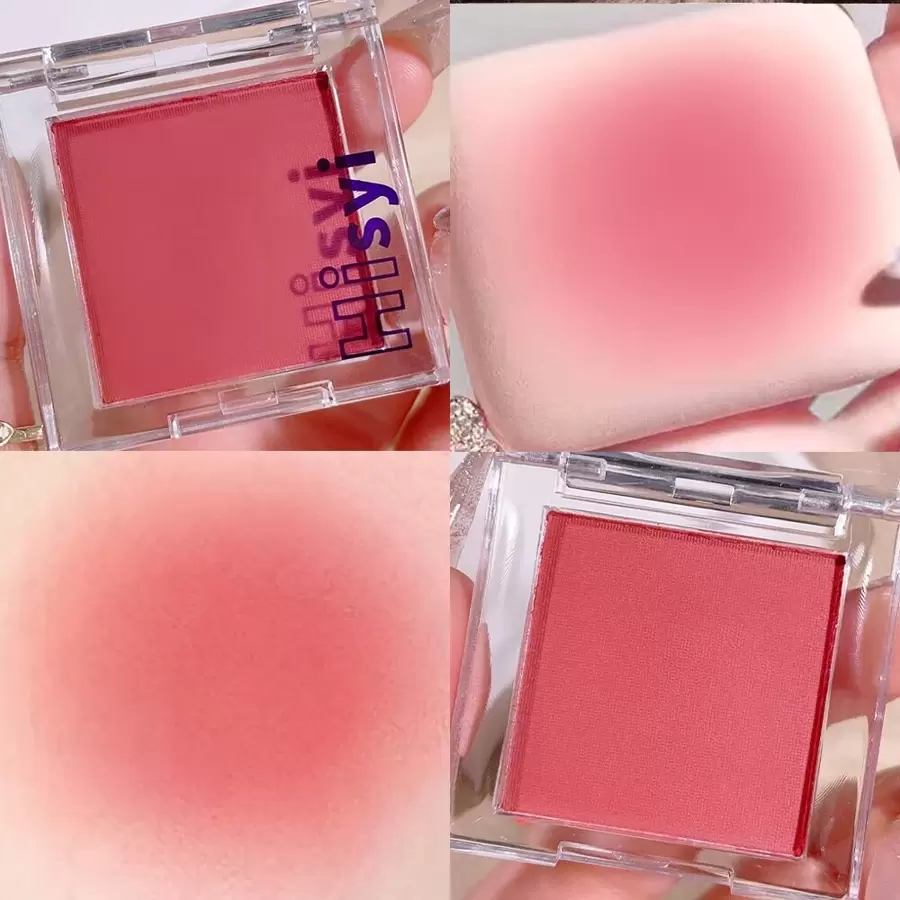 HISYI 6色腮紅盤,啞光效果,持久定妝,修容提亮,方便攜帶,適用於旅行和戶外使用