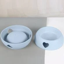 1個塑料防溢寵物碗,心形凹槽設計,可用於餵養寵物 - 藍色 - 查看 3