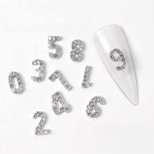 10 piezas Decoraciones plateadas para uñas con números (0-9) para uñas DIY, dijes de uñas, joyas de uñas, suministros de uñas decoración uñas - Plateado - Ver 1