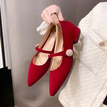 Tacones para mujeres bajo tacón de punta rojo - Rojo - Ver 6