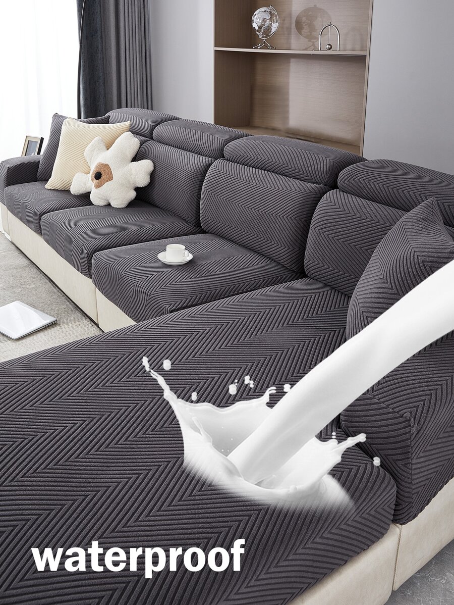 1pc Universal Elastic Corn Velvet Sofa Cover, Stretchable Full Package Cushion Cover, Washable Dustproof And Stain Resistant Sofa Slipcover - Màu xám đen - Xem 1