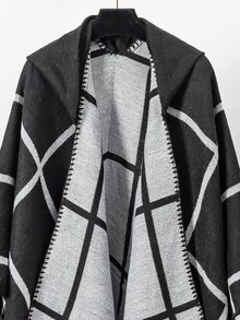 1件女士多功能格紋披肩,適合攝影和四季穿著 - 黑色 - 查看 8