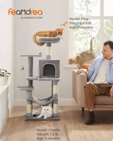 Feandrea Cat Tree, 44.1-Inch Cat Tower For Indoor Cats, Multi-Level Cat Condo With 4 Scratching Posts, 2 Perches, Hammock, Cave - 淺灰色 - 查看 2