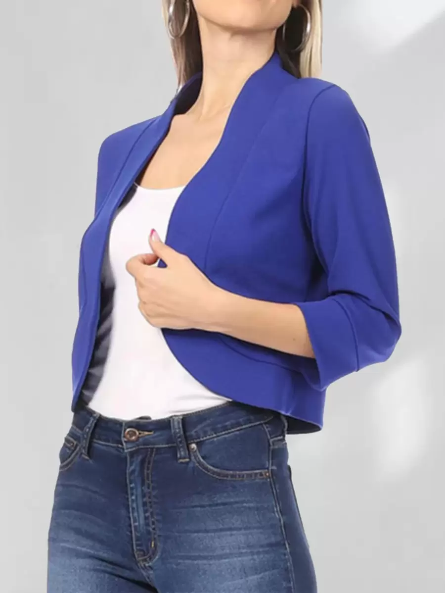 Solid Open Front Blazer - Blue - View 1