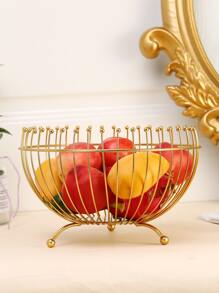 1pc Creative Iron Candy Tray Fruit Basket With Hollow Out Design For Home, Living Room Coffee Table, Snack Storage - Gold - View 1
