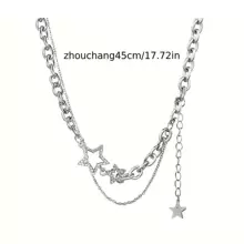1 Miếng Không giới tính Hai Lớp Vòng cổ bằng thép không gỉ , Phong cách đường phố Ngôi sao Vật rủ xuống Phụ kiện , Chống phai , Thích hợp Đối với Bất kì Giới tính , Hợp thời - Bạc - Xem 6