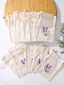 Wielokrotnego użytku Równy Drobny Płótno Torebka do przechowywania Ze sznurkiem do ściągania - Torba z płótna - Tkanina Torebka - Przekąska  Torba - Lawenda Haftowane Płótno Torba - Dla Przechowywanie , Organizator I Opakowania na prezenty - Biały - Zobacz 4