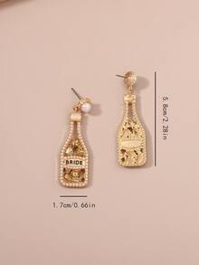 1 Đôi Phong Cách Thường Ngày Ngọc Trai Giả Dát Đá Cá Tính Thiết Kế Sáng Tạo Cảm Giác Hình Chai Bông Tai - Rượu sâm banh - Xem 4