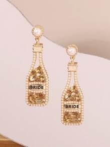 1 Đôi Phong Cách Thường Ngày Ngọc Trai Giả Dát Đá Cá Tính Thiết Kế Sáng Tạo Cảm Giác Hình Chai Bông Tai - Rượu sâm banh - Xem 1