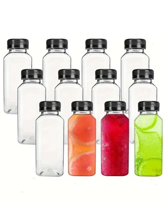 5 个带盖塑料果汁瓶，8 盎司 12 盎司（250 毫升、350 毫升），带盖冰箱果汁容器，可重复使用的榨汁瓶，冰沙瓶，空塑料果汁瓶，带盖饮料容器，空牛奶瓶塑料冰沙饮料瓶水瓶，适用于户外运动