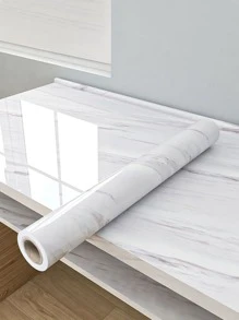 1卷(40cm*1m)大理石瓷磚貼紙,防水牆貼牆紙,翻新自黏式批發櫥櫃廚房防油牆紙 - 白色 - 查看 1