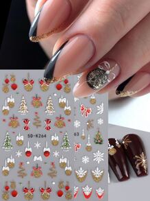 2 Piezas Pegatinas De Uñas Navideñas Doradas Con Brillo, Diseño De Decoración Navideña Holográfico Dorado Con Árboles De Navidad, Campanas, Copos De Nieve, Lazos Rojos 5d Calcomanías Acrílicas Para Manicura, Decoración De Invierno Para Mujer Y Niña - Multicolor - Ver 4