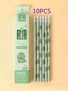 10 piezas Lápiz de madera con dinosaurio de dibujos animados patrón dulce multipropósito para pintura - Verde - Ver 1