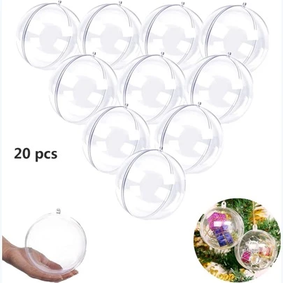 20 Packs Clear Christmas Ornaments, Clear Plastic Fillable Ornaments Ball, DIY Christmas Ornaments For Christmas, Holiday, Wedding, Party, Home Decor Party,Christmas