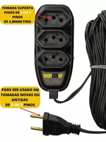 Extensão elétrica 10 Metros + 1 cubo adaptador Extensão de Energia 3 Tomadas KIT-09 - EXT 10M PRETA+CUBO KIT-09 - Visão 4