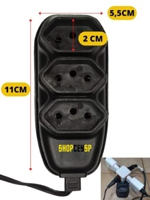 Extensão elétrica 10 Metros + 1 cubo adaptador Extensão de Energia 3 Tomadas KIT-09 - EXT 10M PRETA+CUBO KIT-09 - Visão 6