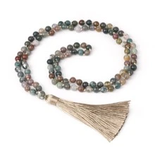 1 Pieza Collar Con Borla De Colgante Hecho A Mano Con Nudos Trenzados De Piedra Natural De 6 Mm Como Regalo