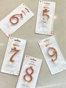 粉金閃爍0-9數字生日派對蛋糕蠟燭配彩色錦鯉紙屑 - 彩色 - 查看 3
