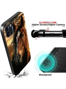 Coque de téléphone en verre transparent avec imprimé cheval brun, compatible avec iPhone/Samsung// Redmi/OPPO/OnePlus/Infinix