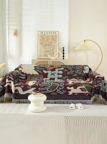 1 件彩色涂鸦卡通户外露营挂毯野餐毯、300gsm 便携式地毯垫、帐篷地布、多功能桌布、房车毯、沙发套、午睡毯、可翻转四季沙发套 - 米色 - 查看 3