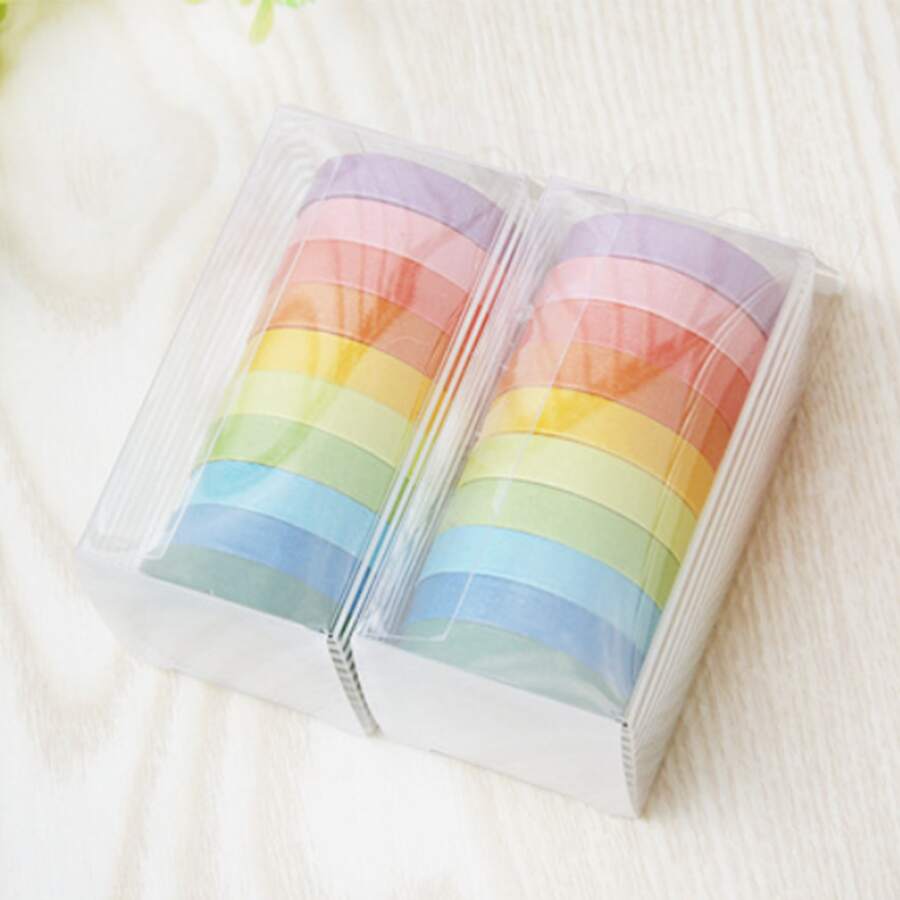 10rolls/pack Rainbow & Washi Tape Set With 10 Colors, Fresh Candy