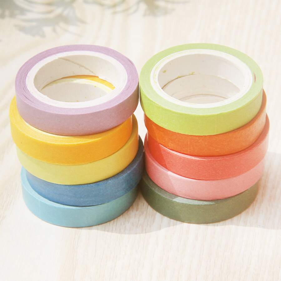 10rolls/pack Rainbow & Washi Tape Set With 10 Colors, Fresh Candy