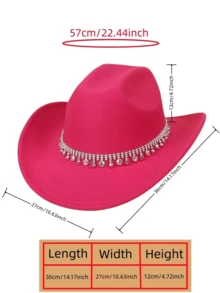 1 Pieza Sombrero Rosa De Vaquero De Fieltro De Lana Con Pedrería Para Hombre, Baile, Jazz, Playa Y Protección Solar - Rosa Fucsia - Ver 5