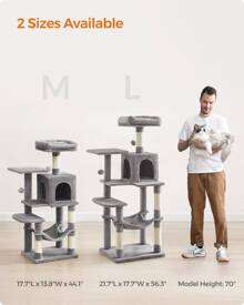Feandrea Cat Tree, 44.1-Inch Cat Tower For Indoor Cats, Multi-Level Cat Condo With 4 Scratching Posts, 2 Perches, Hammock, Cave - 淺灰色 - 查看 9