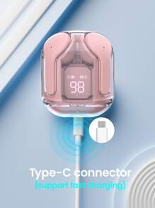 1入組全入耳式無線耳機,帶音量顯示、語音控制、麥克風、矽膠保護套和掛繩 - 藕粉色 - 查看 7