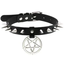 Women Pentagram Black Star Leather Choker Necklace Punk PU Leather Supernatur Spike Rivet Collar Studded Necklace Girls Gothic Jewelry