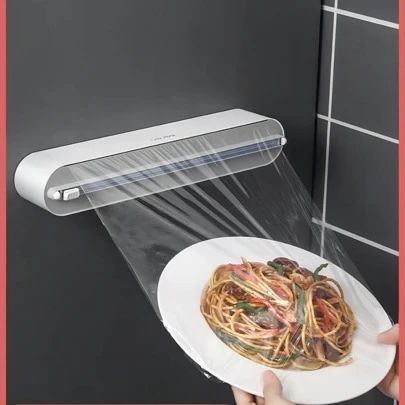 cortador de envoltura de plástico tipo succión reutilizable ajustable dispensador de película suministros de cocina papel de aluminio pegado