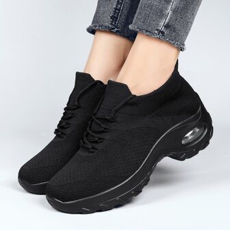New Sportswear Casual Fashion Square Dance/Dancing Shoes, Comfortable Slouchy Lace-Up Slip-On Versatile Fabric Breathable Thick Sole Real Air Cushion Shock Absorbing Heighten Plus Size Women Shoes