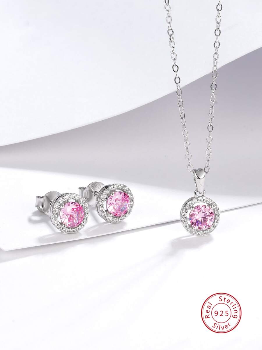 3入組簡約風&多用途925 銀&氧化鋯耳釘和項鏈套裝,合適的適用於日常穿著,夏天,工作和派對,萬聖節禮品適合女士