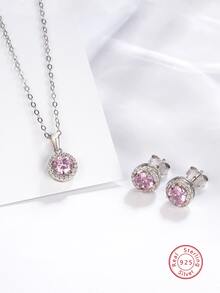 3入組簡約風&多用途925 銀&氧化鋯耳釘和項鏈套裝,合適的適用於日常穿著,夏天,工作和派對,萬聖節禮品適合女士