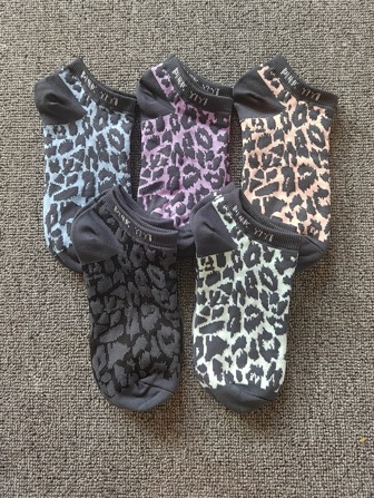 5pairs Unisex Leopard Print Quick-Drying & Warm Short Socks