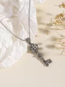 1pc Bohemian Vintage Minimalist Metal Key Pendant - Antique Silver - View 1