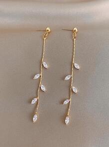 一对长款水滴流苏立方氧化锆叶子耳环，配有优雅的流苏耳环。情人节配饰 - 白色 - 查看 3
