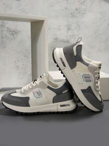 女性拼接繫帶運動鞋帶運動風格跑步,秋天 - 灰色 - 查看 1