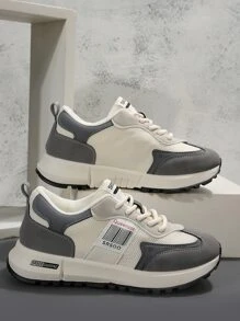 女性拼接繫帶運動鞋帶運動風格跑步,秋天 - 灰色 - 查看 4