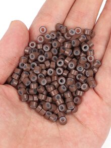 200pcs Brown Silicone Micro Rings & Laser Gold Threaded Loop Hair Extension Beads