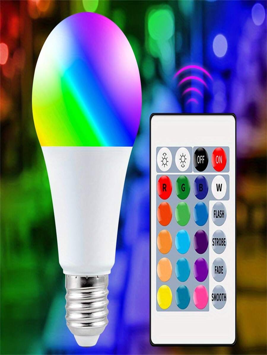 1入組智能遠程受控LED燈泡帶RGB+白色燈,16色,合適的適用於室內裝飾燈光,事件燈光和氛圍燈光,帶閃光功能,即可使用適用於2 - 白色 - 查看 1