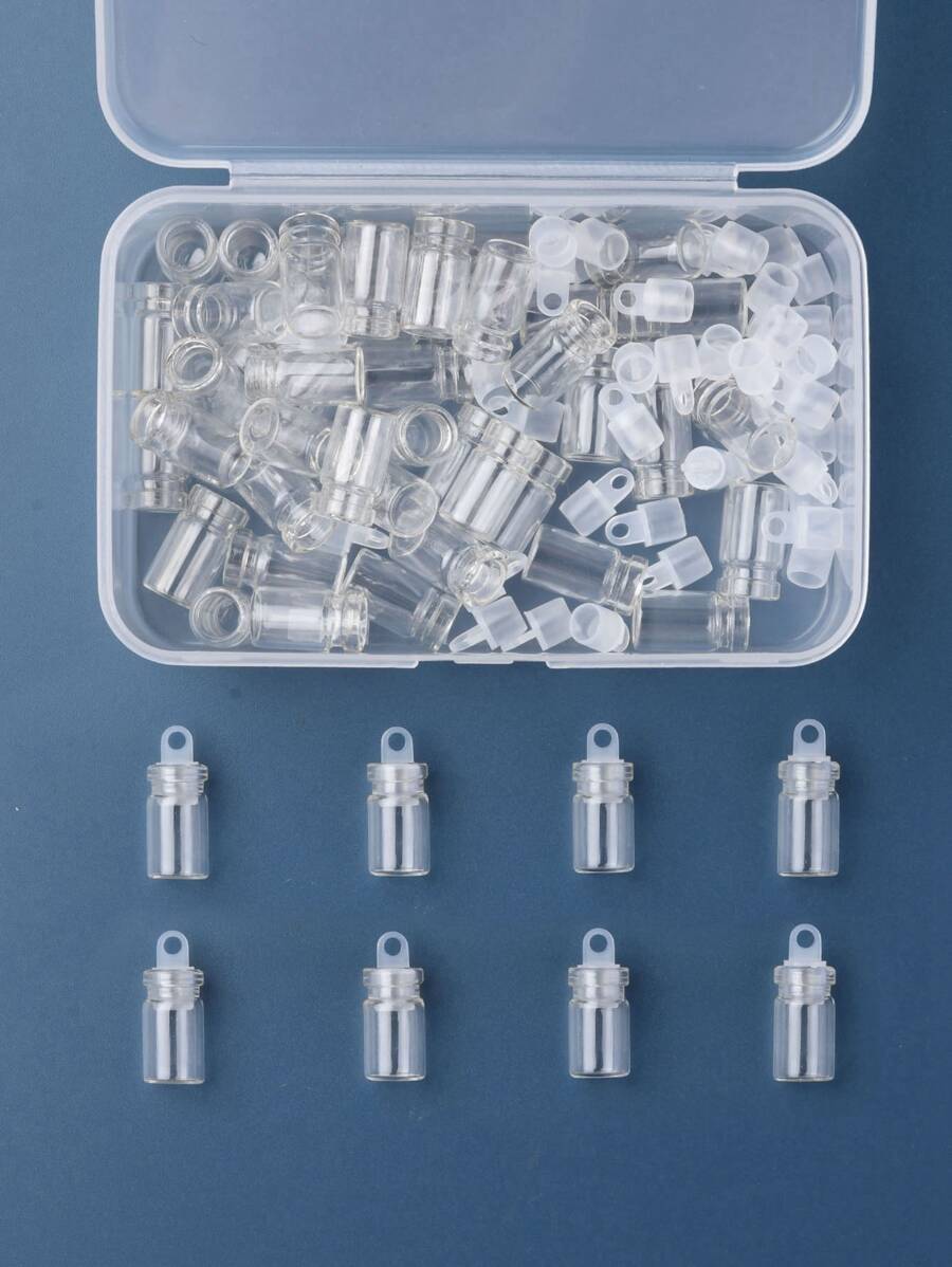 About 50 Mini Wish Bottle Pendants With Plastic Corks, Glass Bottles, Message In A Bottle, For Jewelry Making - Clear - View 1