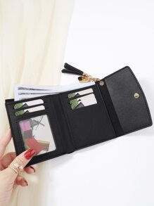 SOUTHLAND&KANGAROO Metal Heart & Tassel Decor Coin Pocket Small Bi-Fold Women Wallet Mini Lightweight Minimalist Fashion Modern Business For Anniversary For On Valentine Day For Birthday Gift For Couple For Girls For Lady For Female Bag School Supplies For School Dorm Room & Back To School Gift Bag Present For Women Wallet Purse Wallet Small Wallet - Black - View 2