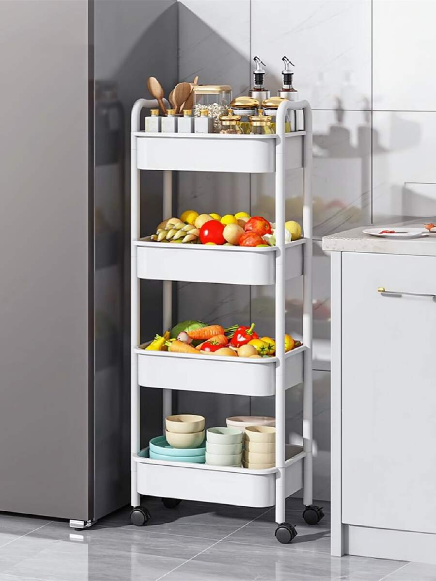 1pc Multifunctional Kitchen Storage Rack Trolley With Wheels, 3 Layer
