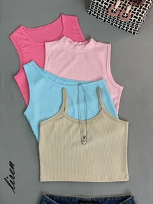Women Tank Tops & Camis - 玫紅色 - 查看 1