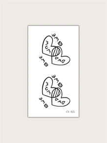1pc Waterproof Temporary Tattoo Sticker With Pvc Heart Mom & Dad Design Suitable For Young & Fashionable People - Black - View 2