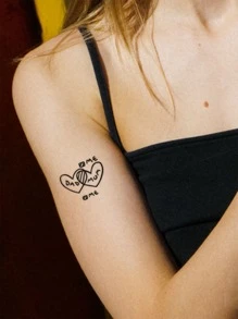 1pc Waterproof Temporary Tattoo Sticker With Pvc Heart Mom & Dad Design Suitable For Young & Fashionable People - Black - View 3