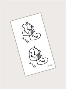 1pc Waterproof Temporary Tattoo Sticker With Pvc Heart Mom & Dad Design Suitable For Young & Fashionable People - Black - View 4