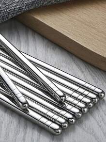 1pc/4pcs Stainless Steel Non-Slip Chopsticks ,Kitchen,Christmas Gift,School Supplies - Silver - View 5